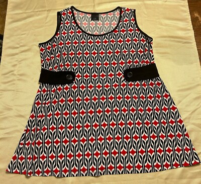 J.T.B blouse Plus 3x Red Black White Geometric Pattern Stretch Travel Knit Tank