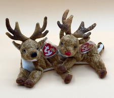 Ty Beanie Babies ROXIE Red & Black Nose Reindeers Set of 2 (2000) Retired MWMT