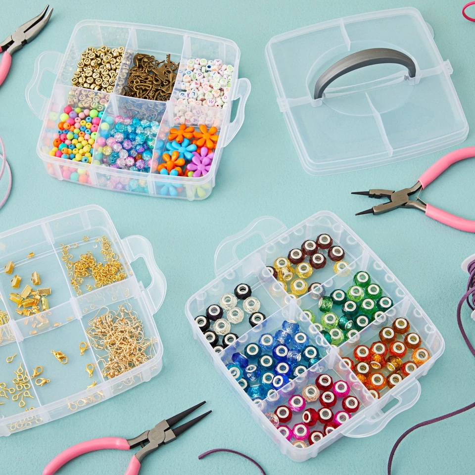 3 Tier Stackable Storage Containers, Adjustable Plastic Box Bead Storage, 6x6x5" - Image 2 of 4