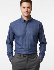 Scott Barber $165 Dress Shirt Mens Size Medium Navy Blue Plaid Button Up