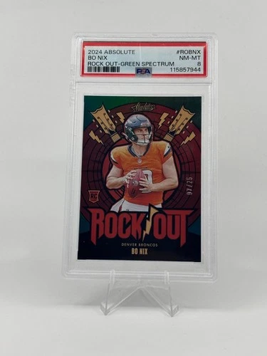 2024 Absolute Football Bo Nix /25 RC Rock Out #RO-BNX Denver Broncos PSA 8