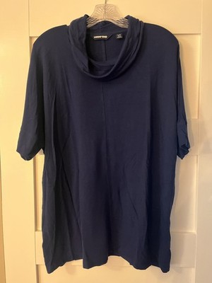 Lands  End Women s L Tall 14-16 Navy Short Sleeve Cowl Neck Pullover Top
