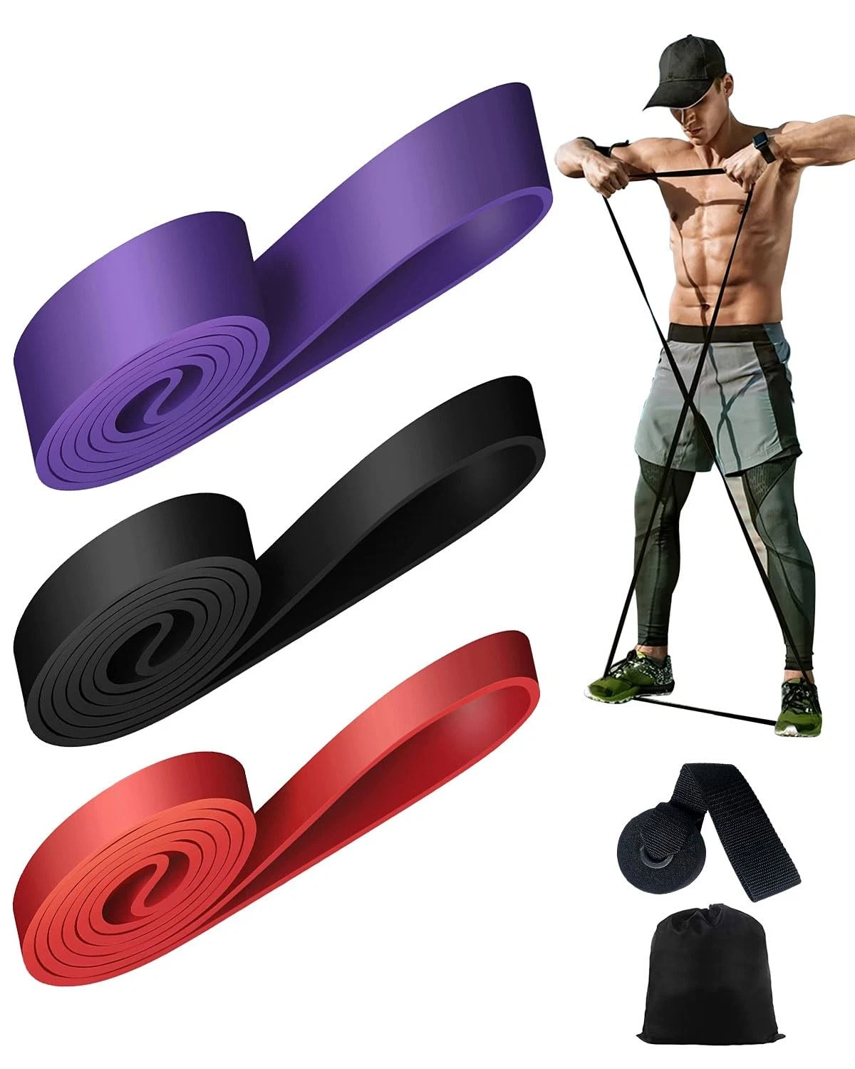 Rantizon Resistance Bands [Set of 3] long resistance red,black,purple-3pcs