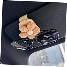 2pcs Car Sunglass Clip Flowers Magnetic Leather Sunglasses Holders Brown（2pcs）