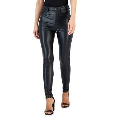 INC International Concepts Faux-Leather Skinny Pants Women's 14 Deep Black