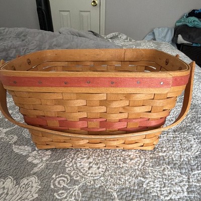 Longaberger Wood Rectangular Basket w/ Handles Brown/Red 13x7.5 CC055953