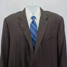 Hickey Freeman Brown Windowpane Worsted Wool Sport Coat 48R Portly Sharkskin