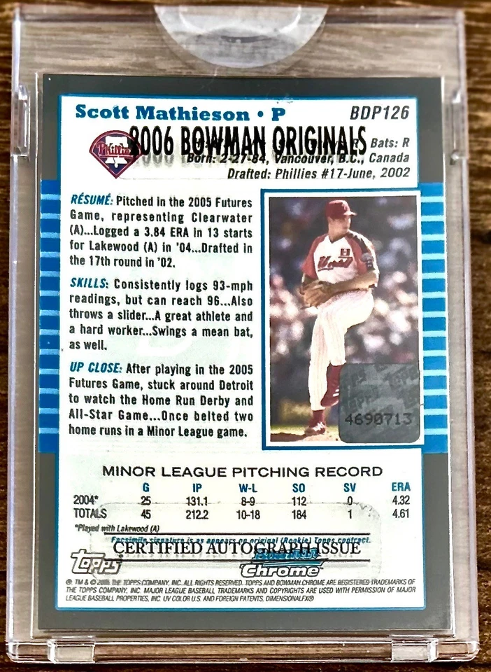 2006 Bowman Chrome Originals Buyback, Auto RC 54/108 Scott Mathieson P # BDP126 - Image 2 of 2