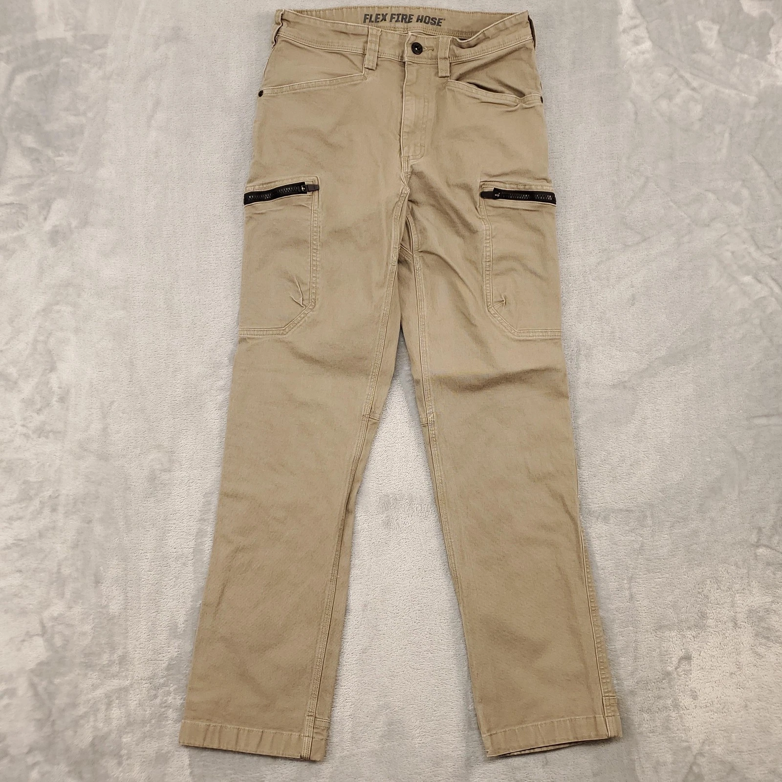 Duluth Trading Pants Mens 30x32 Beige Khaki Flex Fire Hose Cargo Canvas Workwear