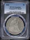1841 $1 Seated Liberty Silver Dollar PCGS Genuine VF Detail