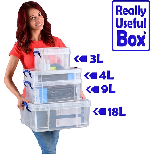 Really Useful Box 4L Kunststoff Aufbewahrungsbehälter mit Druckknopfdeckel & Clipverschluss Griffe - Bild 9 von 11