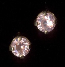 14K Solid Yellow Gold 3mm Round Pink Crystal CZ Solitaire Stud Earrings TZ
