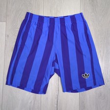 Adidas Trefoil Striped Shorts Mens Small Blue 8" Two Tone Embroidered Black Logo