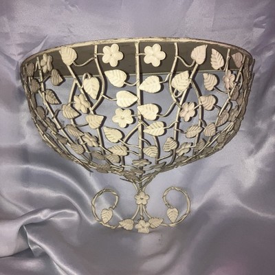 Vintage White Metal Flower & Leaves ornate shelf. 18  x 13  x 9 