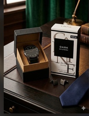 Herren Parfüm Caline DARK Mystery  Herren Geschenk    Männer Duft & Armbanduhr 