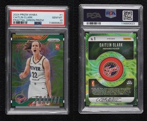 2024 Panini Prizm WNBA Fractal Green Caitlin Clark #1 PSA 10 GEM MT Rookie RC