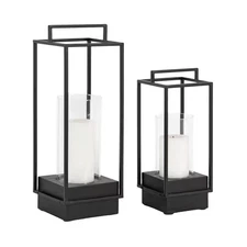 Brandt Black Wood and Metal Candle Holder 2-Pack