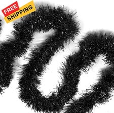 Allgala Black Tinsel Garland, 50 Feet Christmas 1 Count (Pack of 1), 
