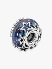 CHARM PANDORA "GALASSIA BLU CON STELLE" - VETRO DI MURANO + ARGENTO 925 - NUOVO!