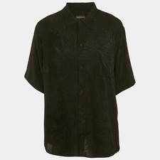 Balenciaga Black Patterned Silk Buttoned Half Sleeve Shirt M