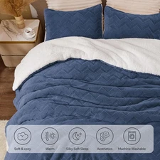 Fluffy Queen Comforter Set Super Soft Sherpa Navy Comforter for Queen Size Bed