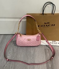 Coach Teri Shoulder Bag CV933 In Signature Pink Leather Crossbody Handbag