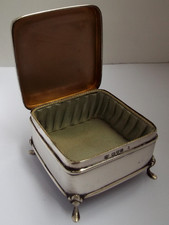 BEAUTIFUL ENGLISH ANTIQUE 1914 SOLID STERLING SILVER & GILT LINED JEWELLERY BOX