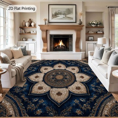 850G/M² Velvet Area Rug, Machine Washable Bohemian Large Rug, Non-Slip Backing
