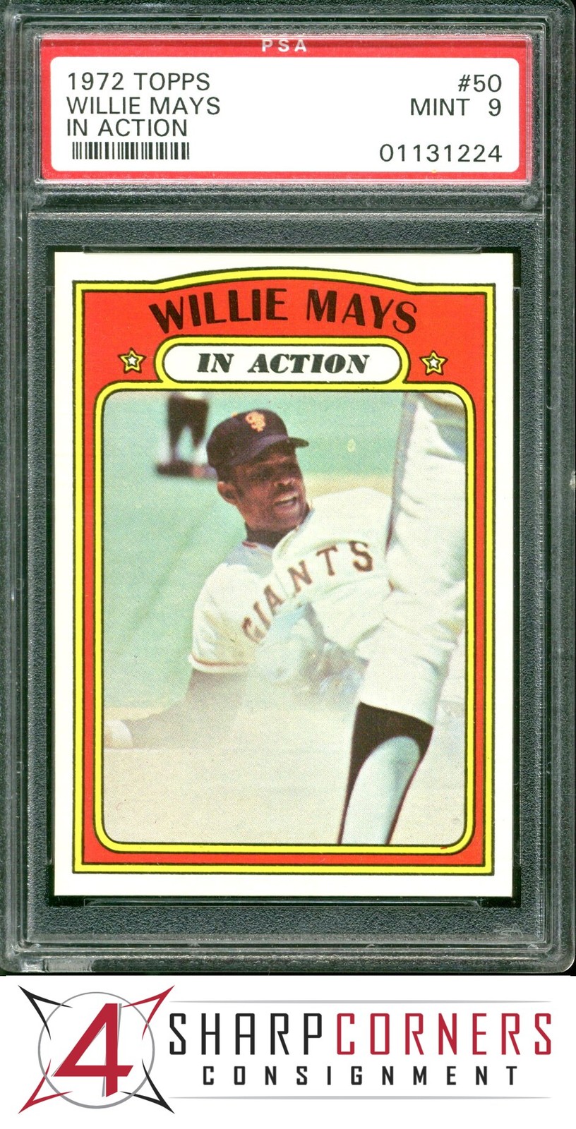 1972 TOPPS IN ACTION #50 WILLIE MAYS GIANTS HOF PSA 9 SET BREAK
