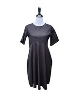baw shop Black 100% Cotton Dress SIZE MEDIUM Pockets Flare Short Sleeves Solid
