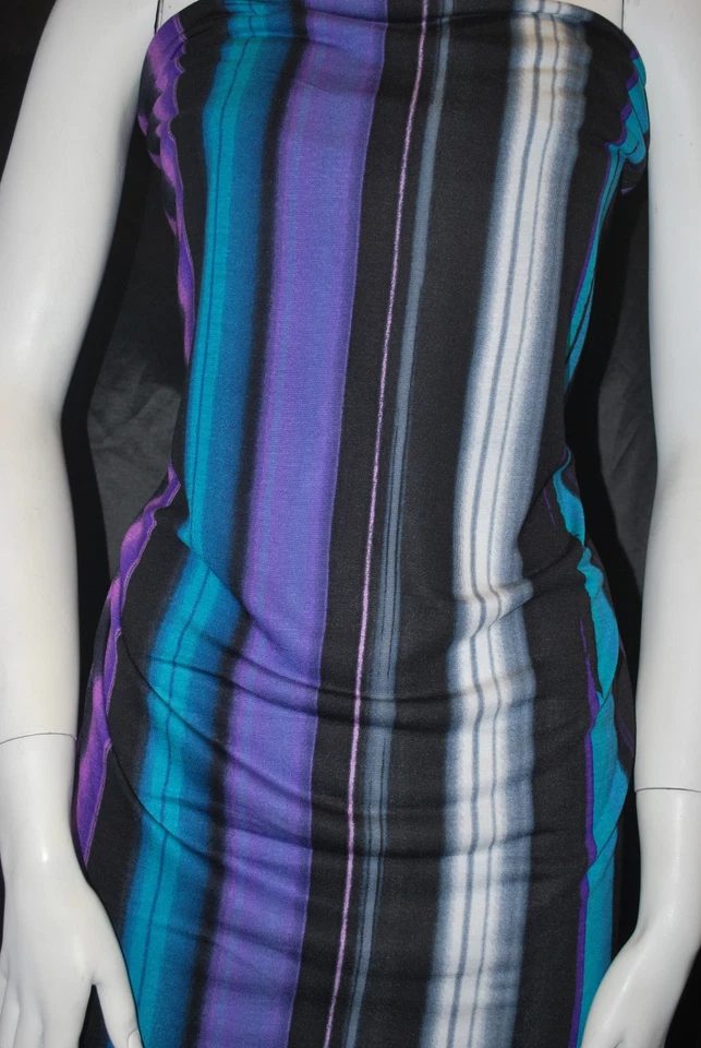Tela de jersey modal 100 % tejida ecológica estampado de rayas multicolores 6 oz Foto 4 de 4