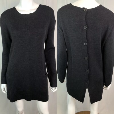 Comma, M Gray Button Pocket Merino Wool Ribbed Knit Sweater Dress Anthropologie