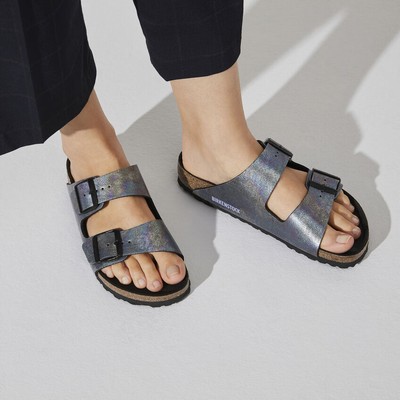 BIRKENSTOCK ARIZONA IRIDESCENT BLACK VEGAN WOMENu0026#039;S SLIDE SANDALS | eBay