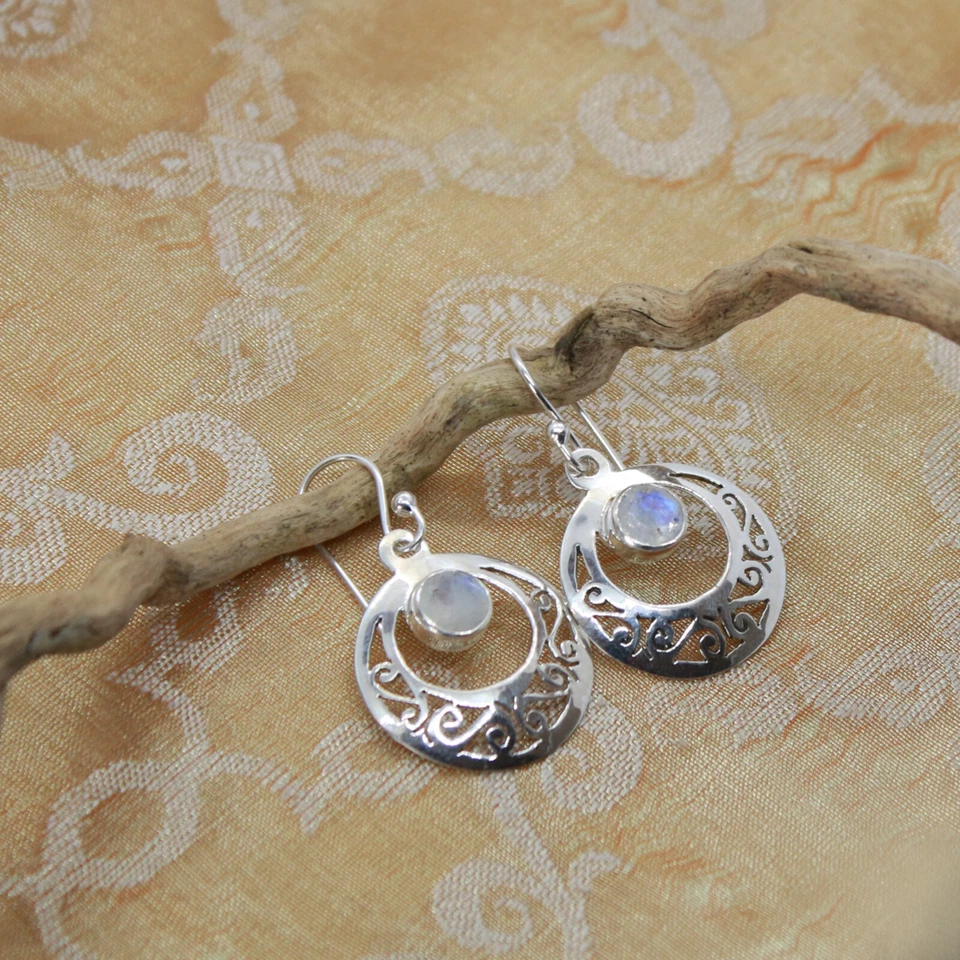 Arcobaleno Luna Orecchini Argento 925 Pendenti 35mm Blu Brillante Filigrana - Immagine 2 di 4