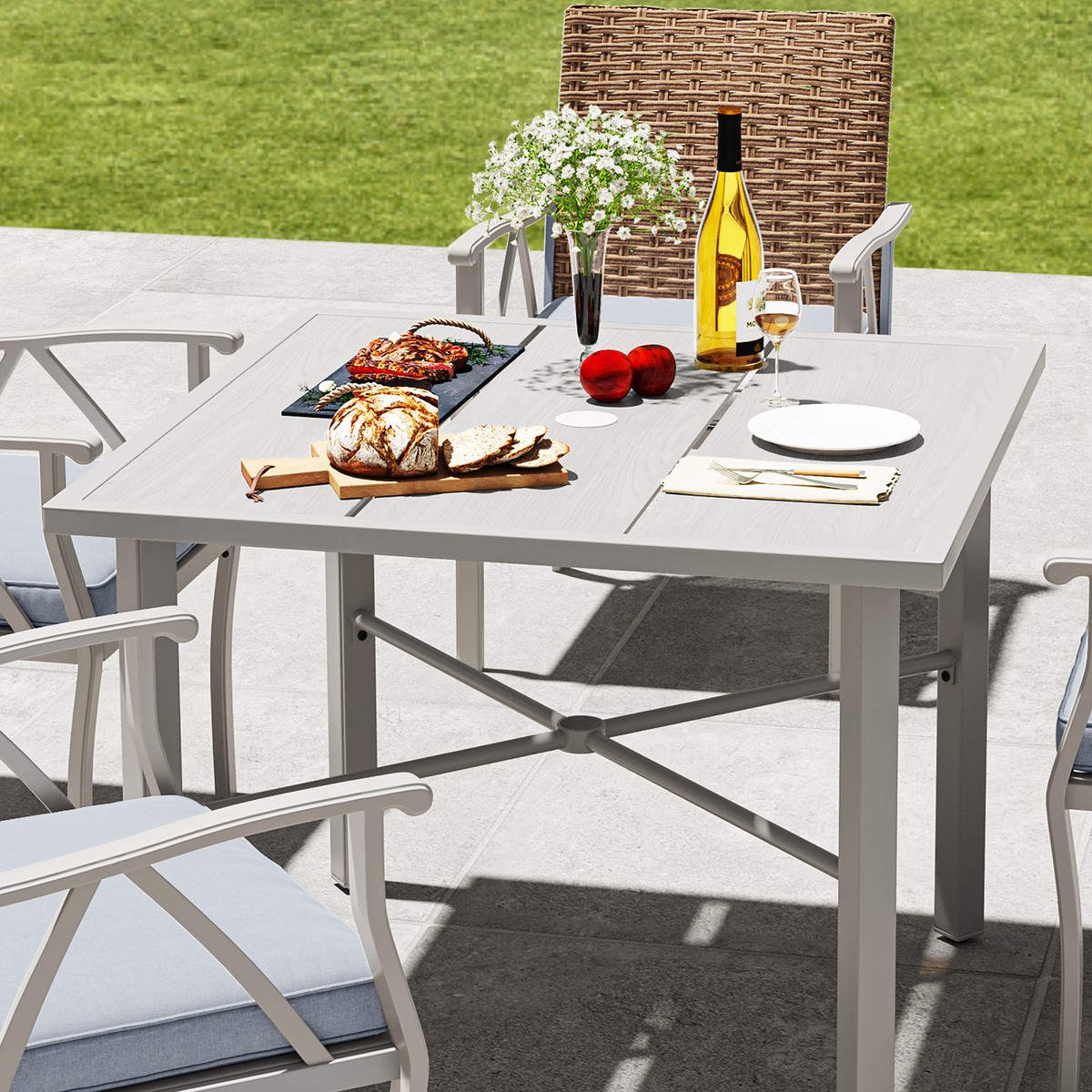 35.4&quot; Patio Table for 4-Person Outdoor Patio Dining Table with 2 