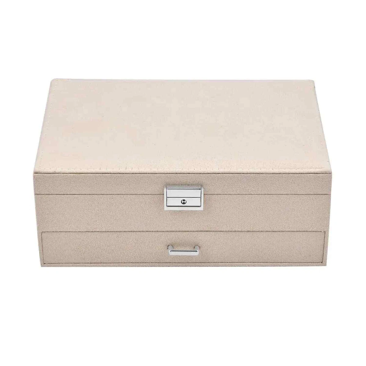 Cream Velvet 2 Tier Anti Tarnish Scratch Resistant Jewelry Box with Lock  Key