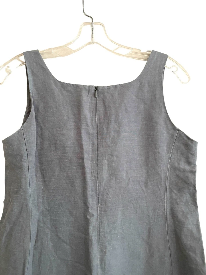 Vestido midi vintage Margaret O’Leary sin mangas talla pequeña lino seda gris azul Foto 4 de 4