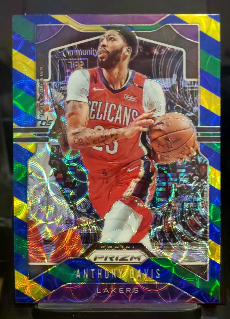 2019-20 Panini Prizm Choice Blue Yellow Green Anthony Davis #222 Pelicans Lakers