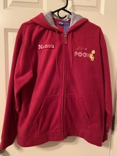 Disney Winnie The Pooh Red Hooded Full Zip Polyester Fleece Large Vintage