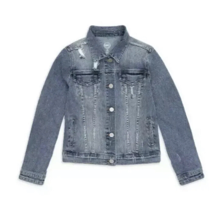Wonder Nation Girls Medium Wash Distressed Blue Denim Jacket Size XL (14-16) NWT