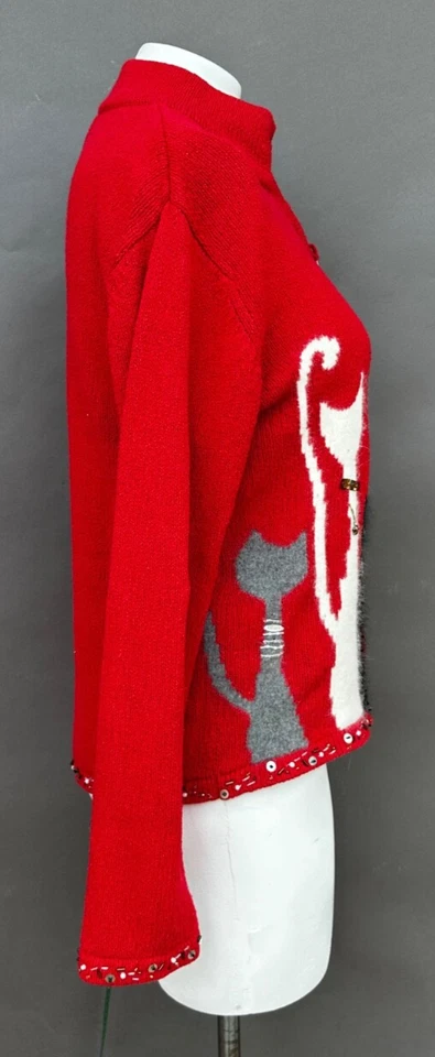 Cárdigan Coldwater Creek Cremallera Completa Mujer Talla L Rojo Tejido Estampado Gato Embellecido Y2K Foto 4 de 4