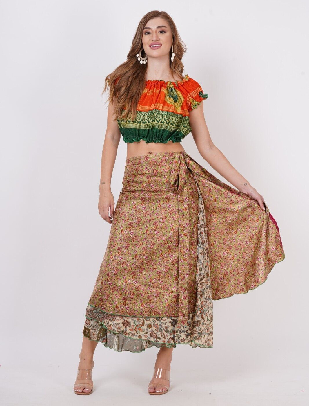 Mujer Gitana Envoltura Alrededor 36" Ropa de Playa Impresa Falda Paquete De 1...