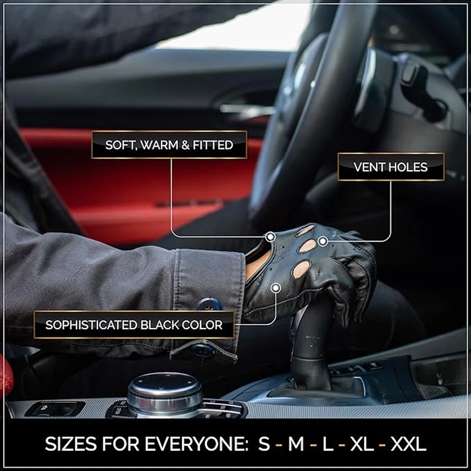 Guantes de conducción MRX para hombre básicos de cuero de cabra suave sin dedos guante de coche de motociclista Foto 4 de 4