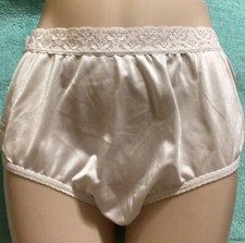 VTG Shimmering NYLON Panties LACE Waist Semi SHEER High Thigh Brief Panty 10 XXX