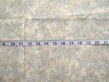 1 yd Cotton Fabric Mottled Cream with Muted Blue Outlined Florals