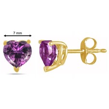 7MM Heart Shape Amethyst Earrings in 14k Yellow Gold
