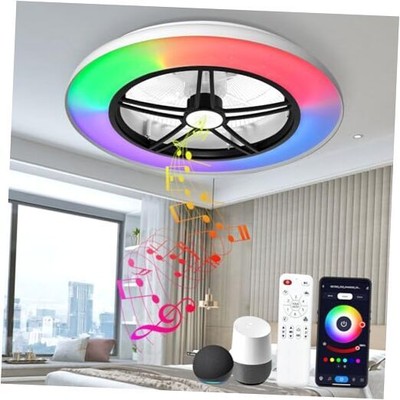  Wifi Low Profile Ceiling Fan with Light,Bluetooth Speaker 20 Inch Black