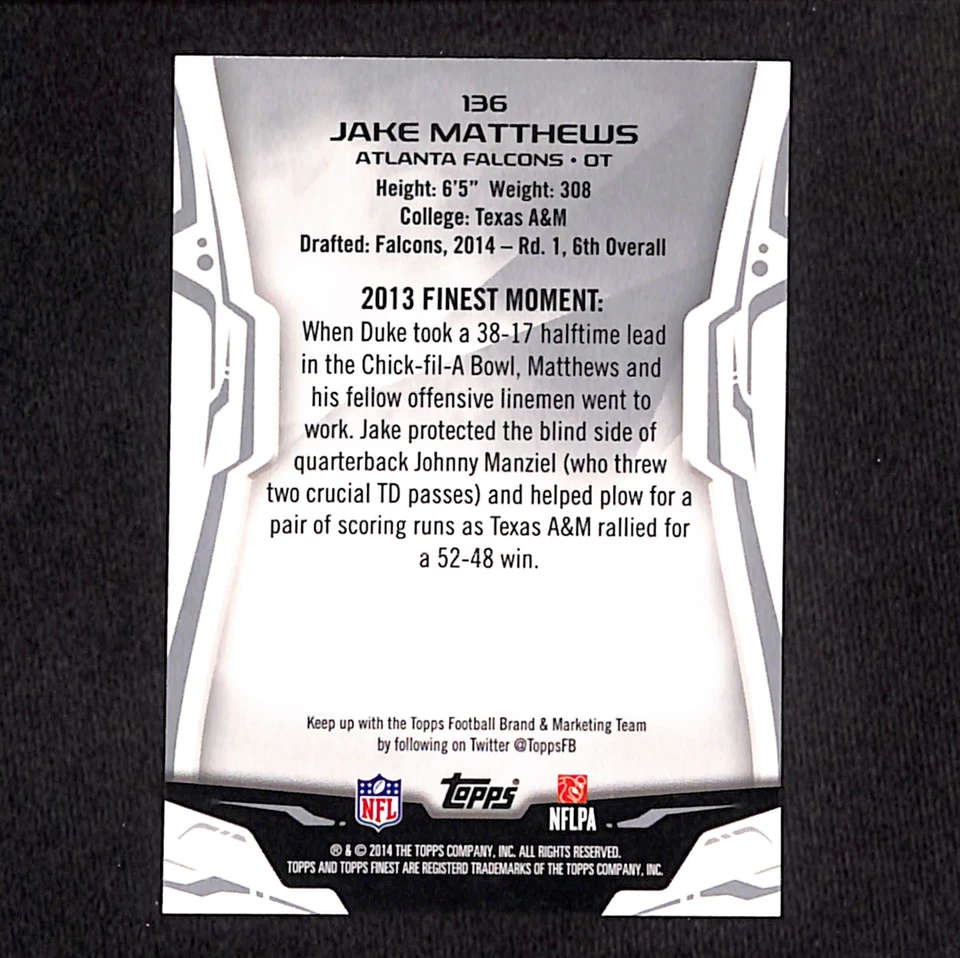Jake Matthews 2014 Finest X-Fractor #136 Atlanta Falcons RC - Image 2 of 2