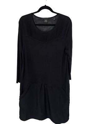 Maison Scotch Dress Jolie Vagabonde Mixed Media Black Knit Top Pockets Sz 4 ~ L