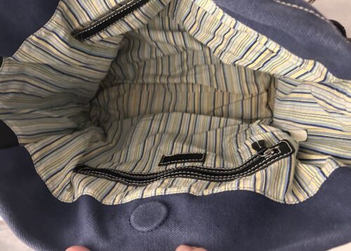 CLARKS Canvas Leather Tote Bag Purse Navy With Black Leather S6 - Picture 17 of 19